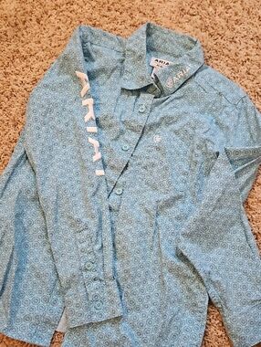 Girls Ariat Light Teal Printed Button-Up Shirt
